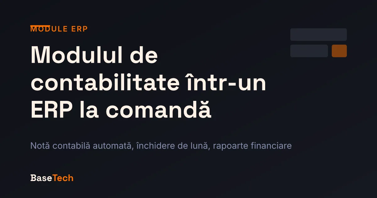 Ilustrație conceptuală a fluxului contabil într-un ERP la comandă: de la factură la notă contabilă și raport financiar