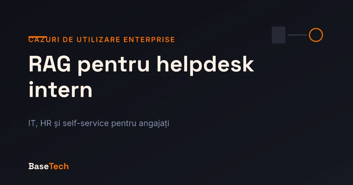 Ilustrație pentru un helpdesk intern RAG: surse de cunoștințe interne rutate către răspunsuri filtrate pe permisiuni