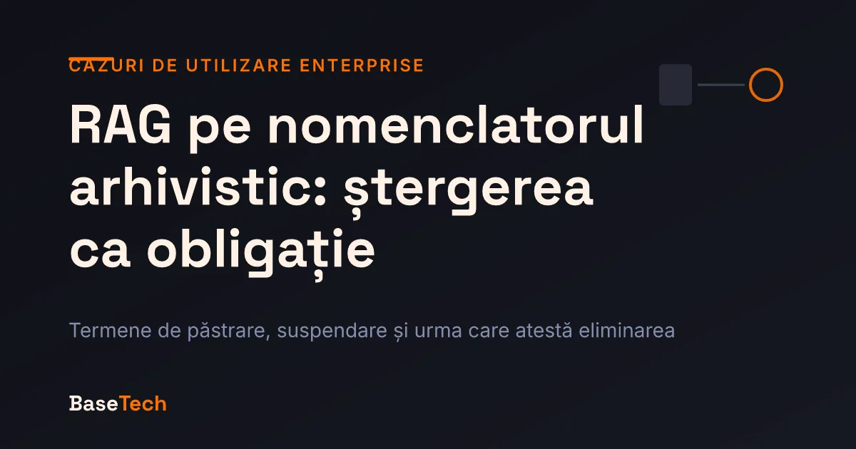Ilustrație abstractă cu o unitate arhivistică ajunsă la termen și urma documentară care atestă eliminarea ei legală