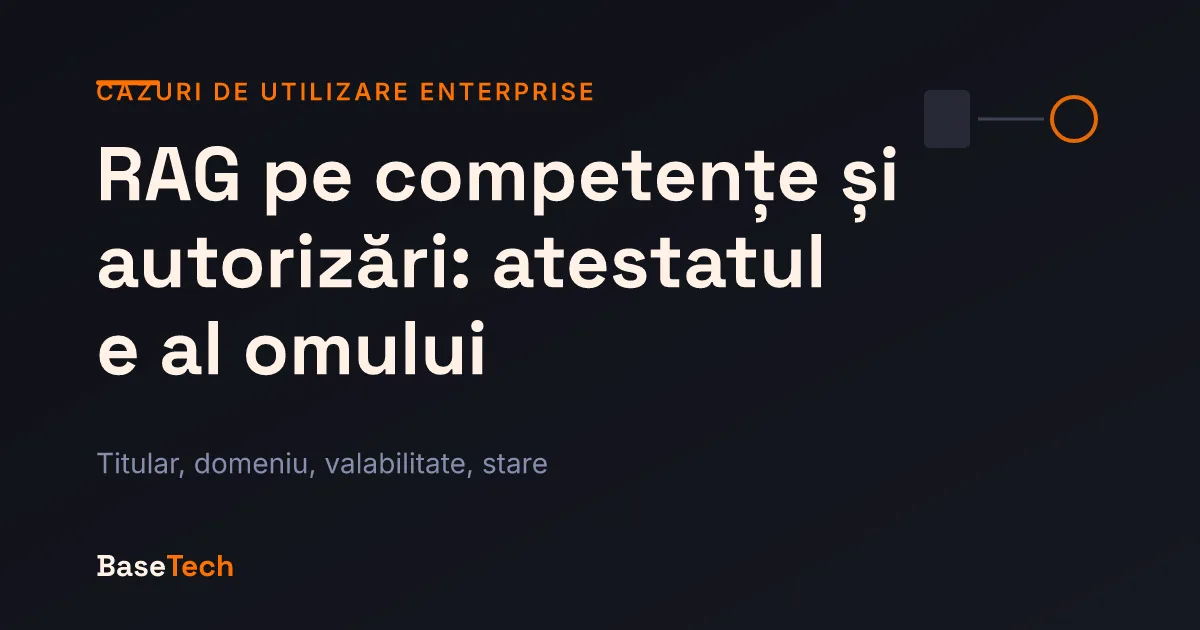 Ilustrație abstractă: un atestat legat de persoana titulară, cu domeniu de autorizare și interval de valabilitate