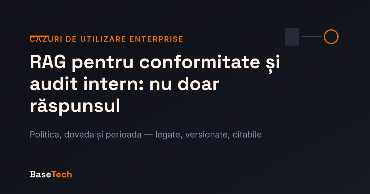 Ilustrație abstractă cu o politică versionată legată de artefactele-dovadă corespunzătoare, pe o axă temporală de audit