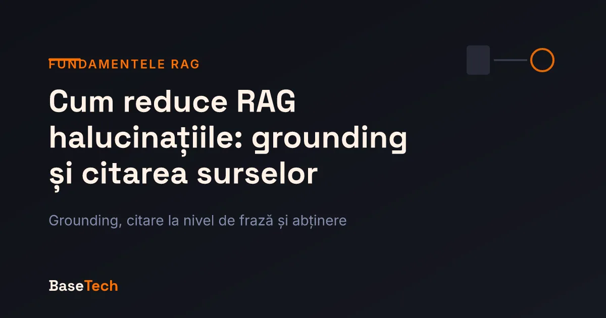 Flux de grounding într-un sistem RAG: pasaje recuperate, citări ancorate la nivel de frază și o poartă de abținere.