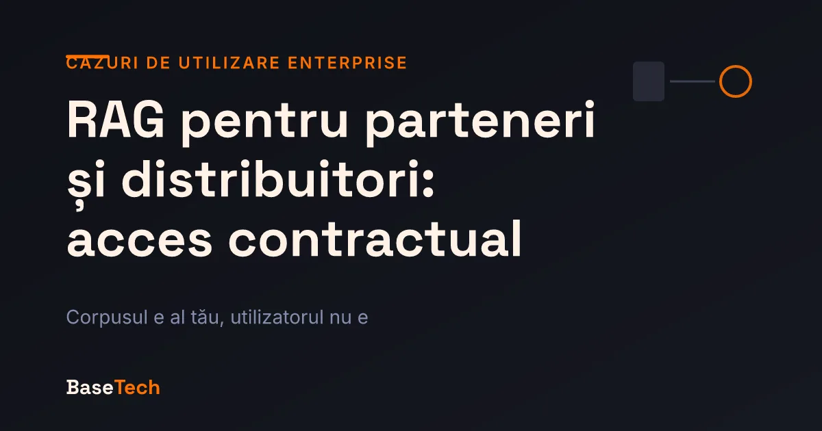 Copertă pentru un articol despre RAG deschis către parteneri și distribuitori, cu izolare pe entitate juridică