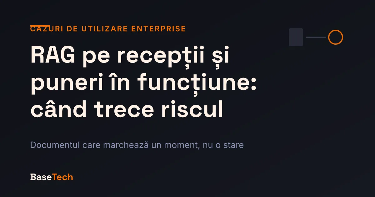 Ilustrație abstractă cu un proces-verbal de recepție și axa pe care momentul semnării mută riscul între părți